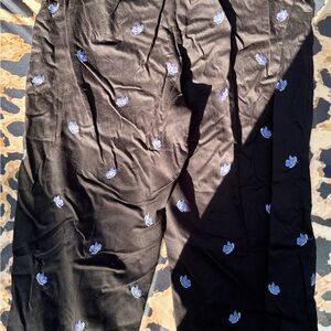 JM Collection Black Pants with Blue Embroidery
